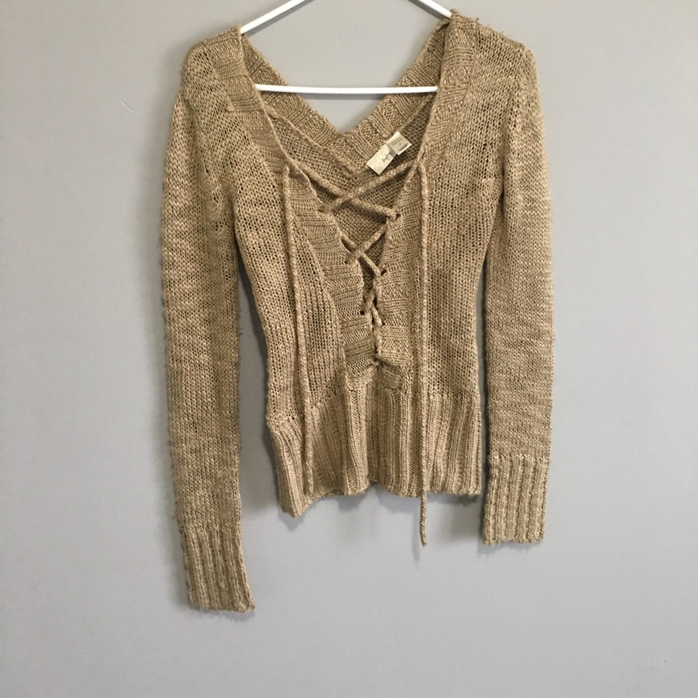 Cream Lace up knit top